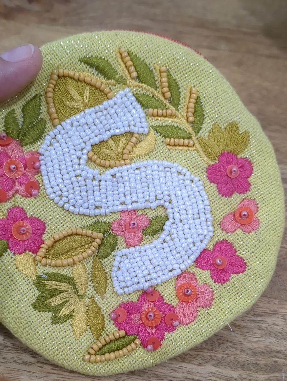 Anthropologie Yellow Embroidered Floral 'S' Coin Pouch